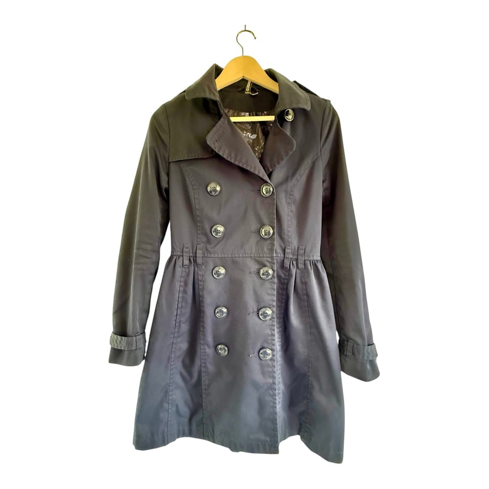 H&M Divided Navy Blue Fit & Flare Double Breasted Trench Coat - Size 6